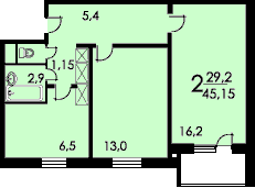 2-комнатная квартира в доме серии 1605/5 (вариант А)
