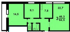 3-комнатная квартира в доме серии II-68/01