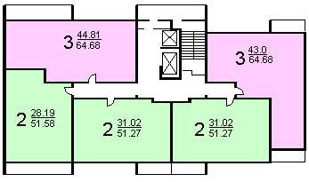 размещение квартир на этаже Серия И-491А