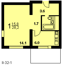 1 - комнатная квартира в доме серии II-32