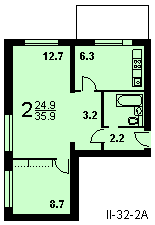 2 - комнатная квартира в доме серии II-32 (Вариант А)