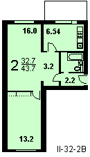 2 - комнатная квартира в доме серии II-32 (Вариант В)