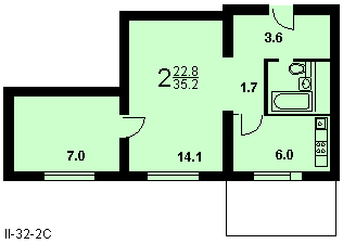 2 - комнатная квартира в доме серии II-32 (Вариант С)