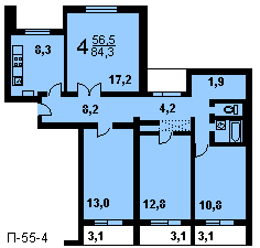 4-х комнатная квартира в доме серии П-55