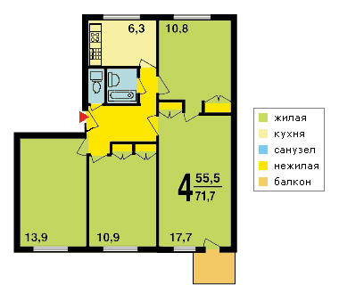 4-х комнатная квартира в доме серии I-510МГ 